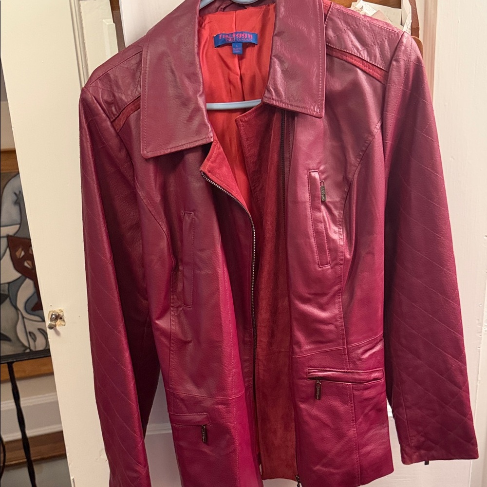 Vintage Twiggy London Classic Women’s Leather Jacket - Berry Red